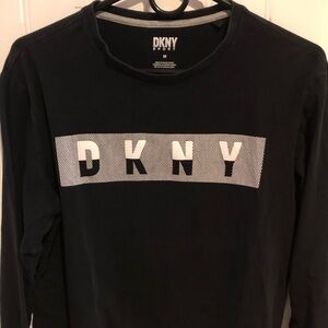 DKNY Mens Long Sleeve Top Medium Black Spell Out Logo T Shirt Black And White